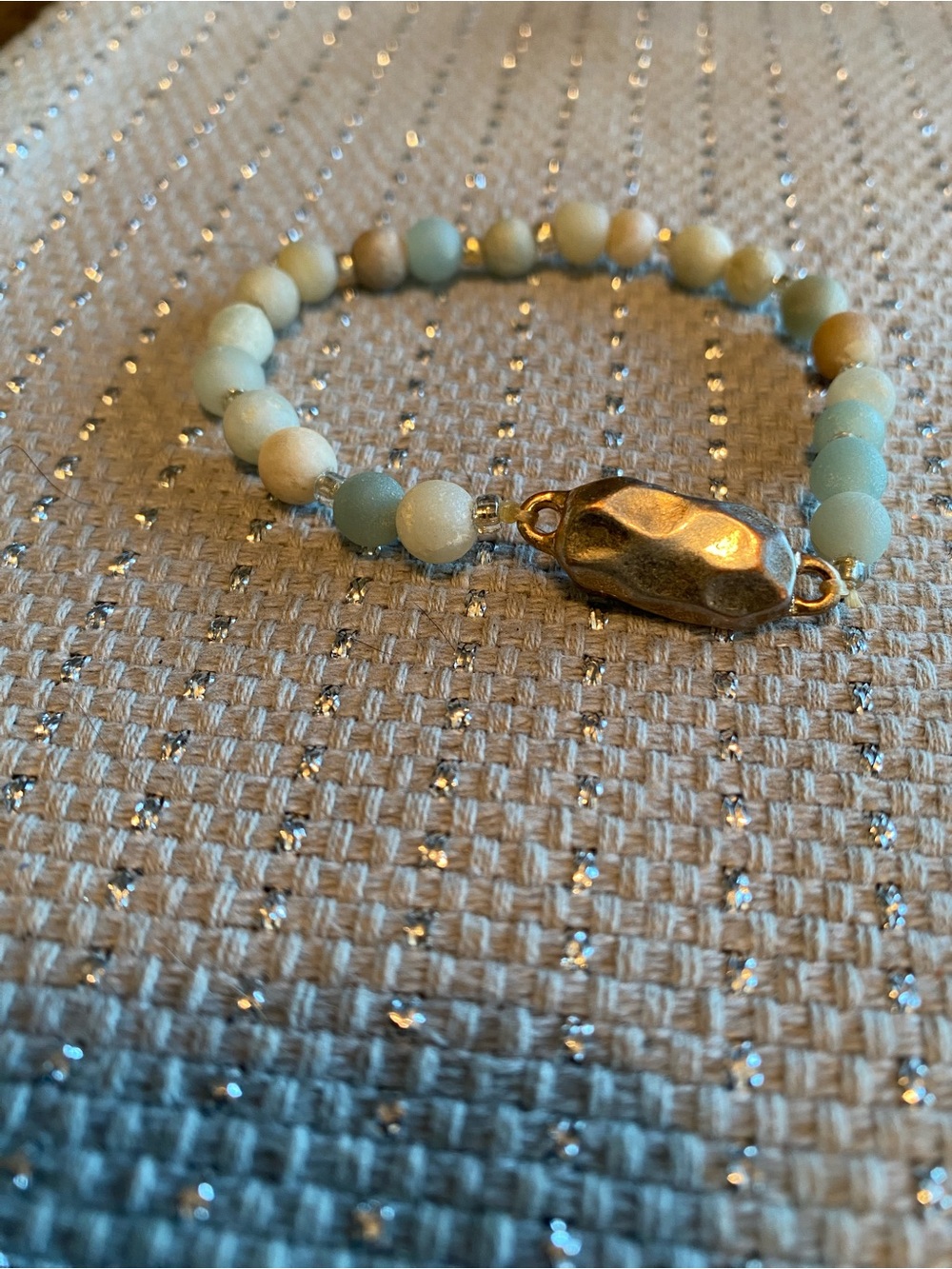 Matte Pale Blue and Cream Beaded Bracelet with Gold Clasp
